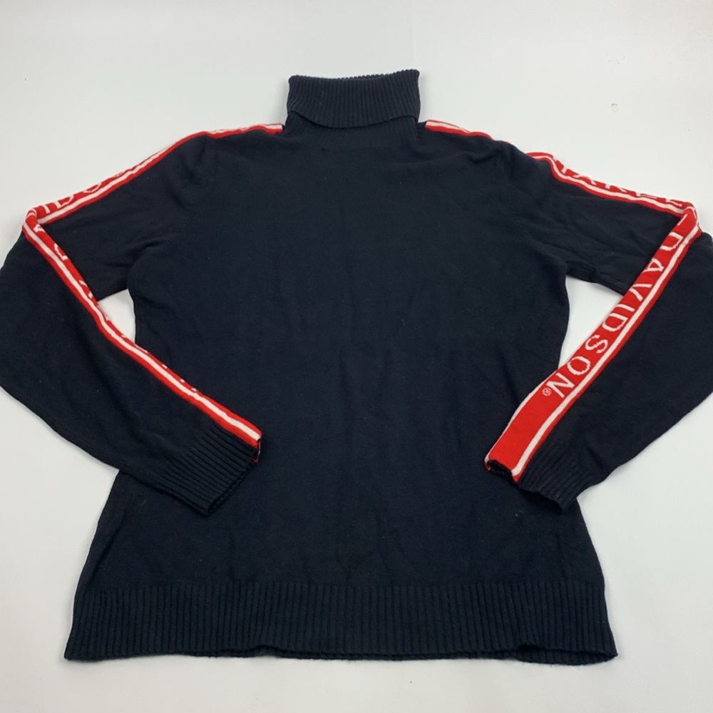 Harley-Davidson Black Turtleneck Sweater with Red Logo HD Sleeves Size Medium - Picture 7 of 11